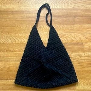 Black large crochet shoulder bag! Unique one of a kind handmade